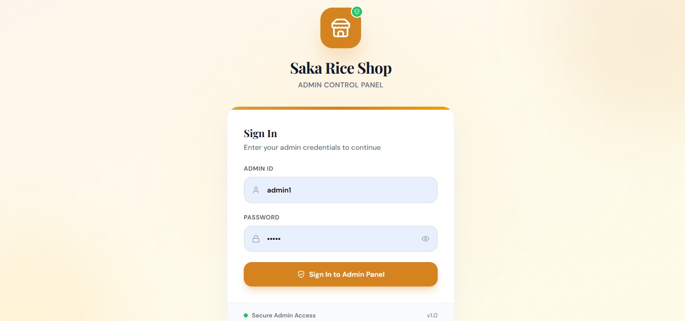 Admin sign in screen